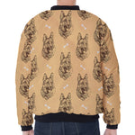 Drawing German Shepherd Pattern Print Zip Sleeve Bomber Jacket