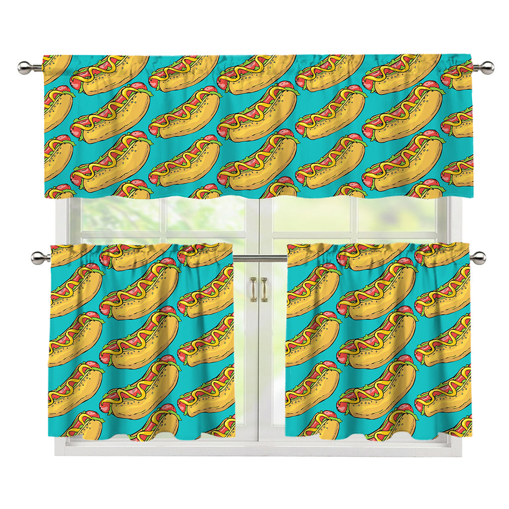 Drawing Hot Dog Pattern Print 3 Piece Kitchen Curtains