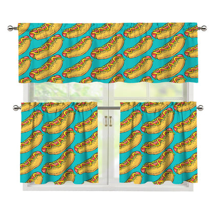 Drawing Hot Dog Pattern Print 3 Piece Kitchen Curtains