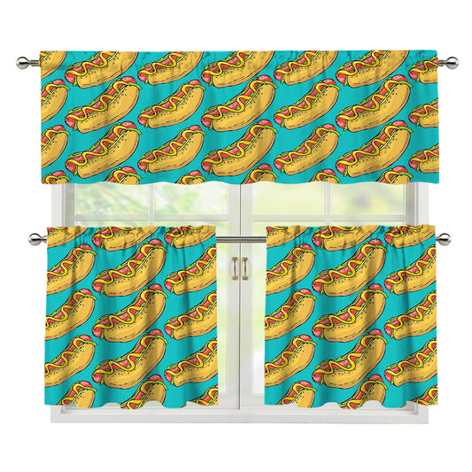 Drawing Hot Dog Pattern Print 3 Piece Kitchen Curtains
