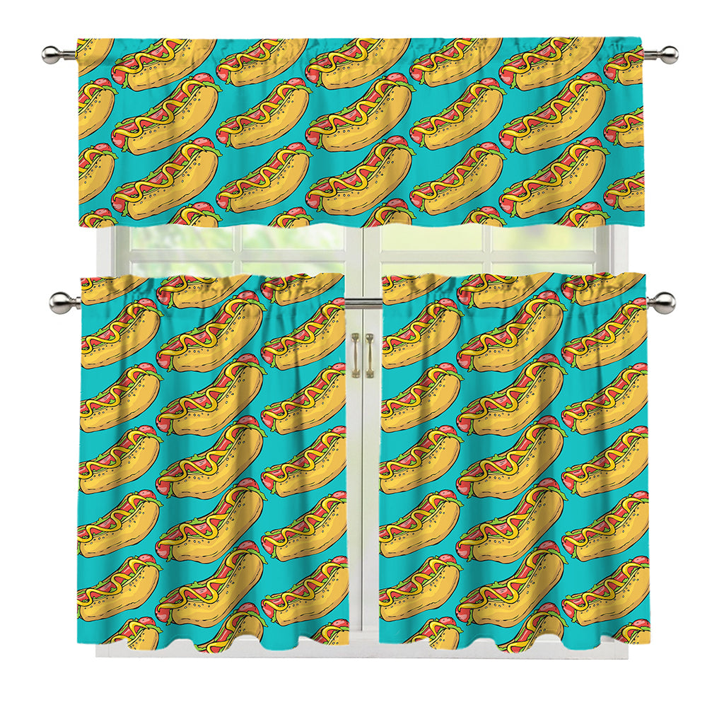 Drawing Hot Dog Pattern Print 3 Piece Kitchen Curtains
