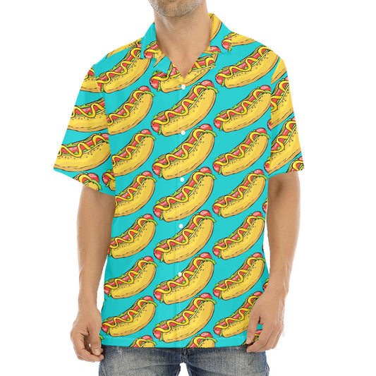 Drawing Hot Dog Pattern Print Aloha Shirt
