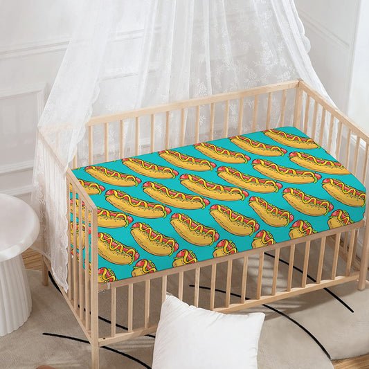 Drawing Hot Dog Pattern Print Baby Crib Sheet