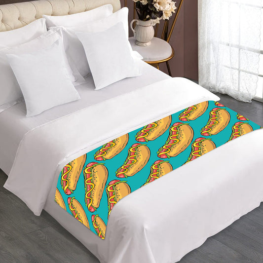 Drawing Hot Dog Pattern Print Bed Runner