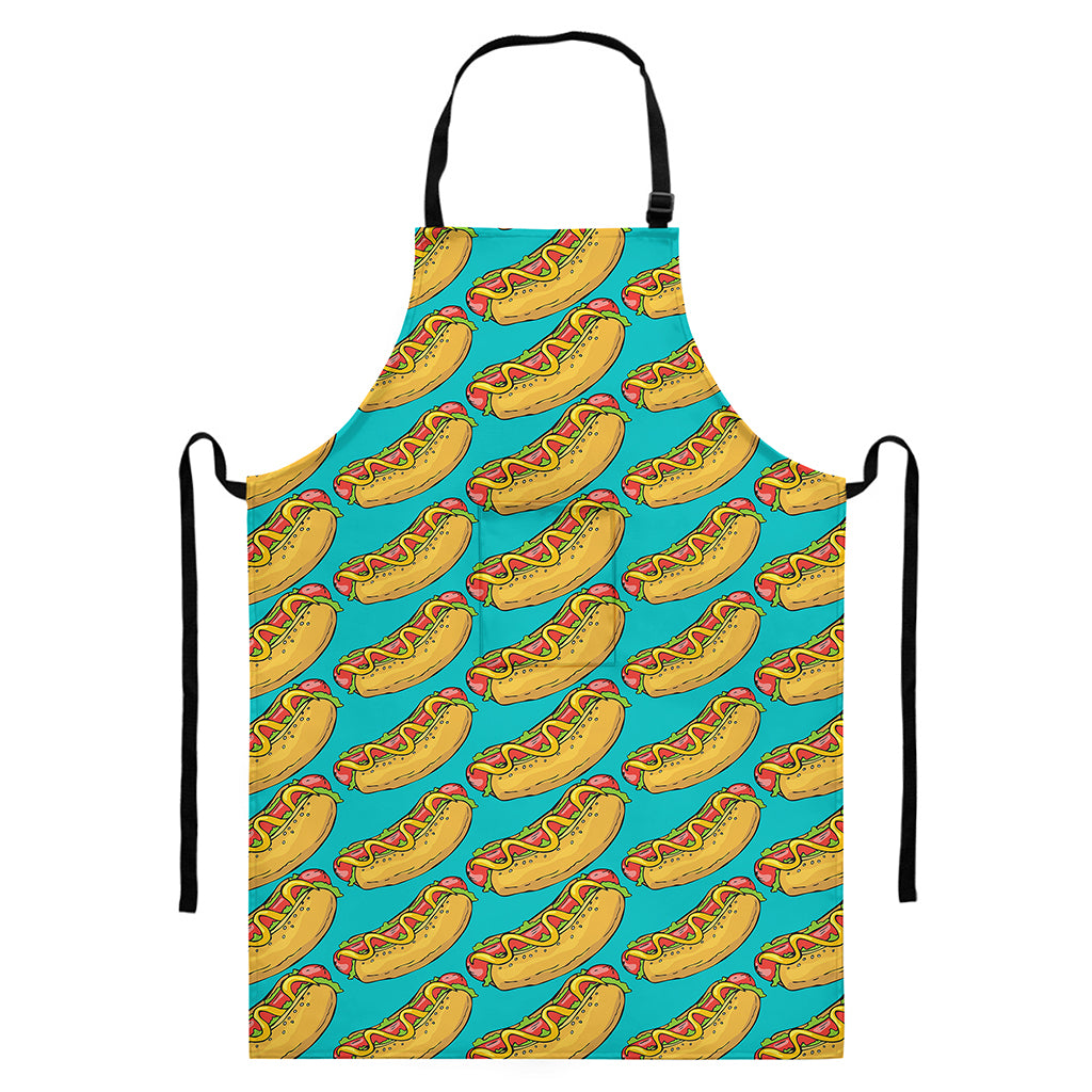 Drawing Hot Dog Pattern Print Bib Apron With Pocket