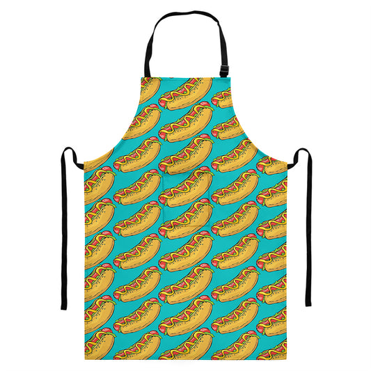 Drawing Hot Dog Pattern Print Bib Apron With Pocket