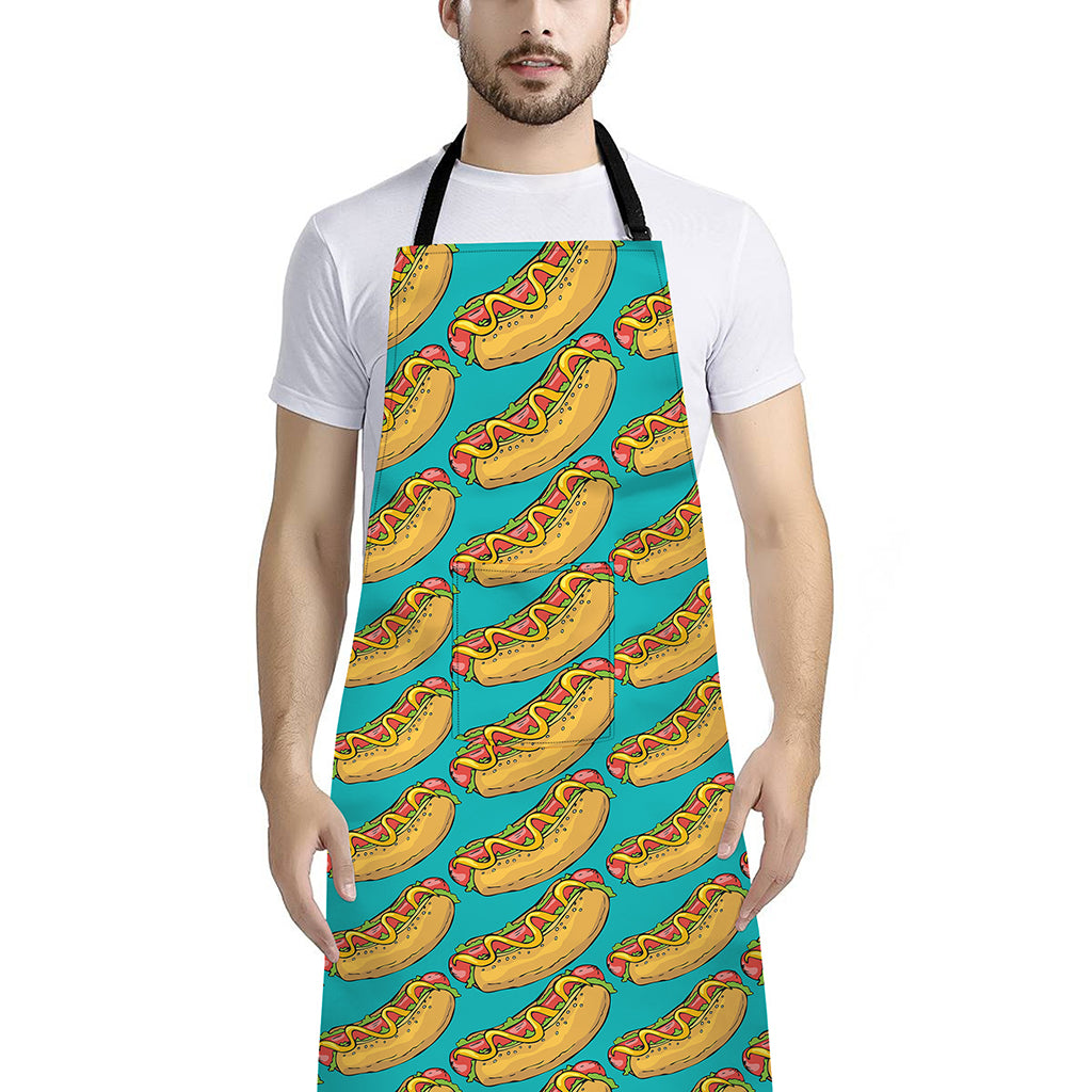 Drawing Hot Dog Pattern Print Bib Apron With Pocket