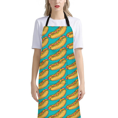 Drawing Hot Dog Pattern Print Bib Apron With Pocket
