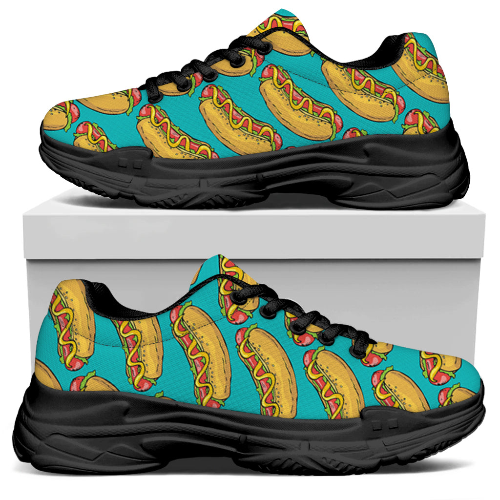 Drawing Hot Dog Pattern Print Black Chunky Shoes