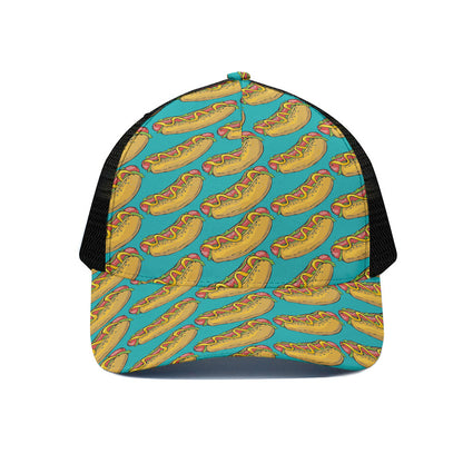 Drawing Hot Dog Pattern Print Black Mesh Trucker Cap