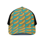 Drawing Hot Dog Pattern Print Black Mesh Trucker Cap