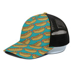 Drawing Hot Dog Pattern Print Black Mesh Trucker Cap
