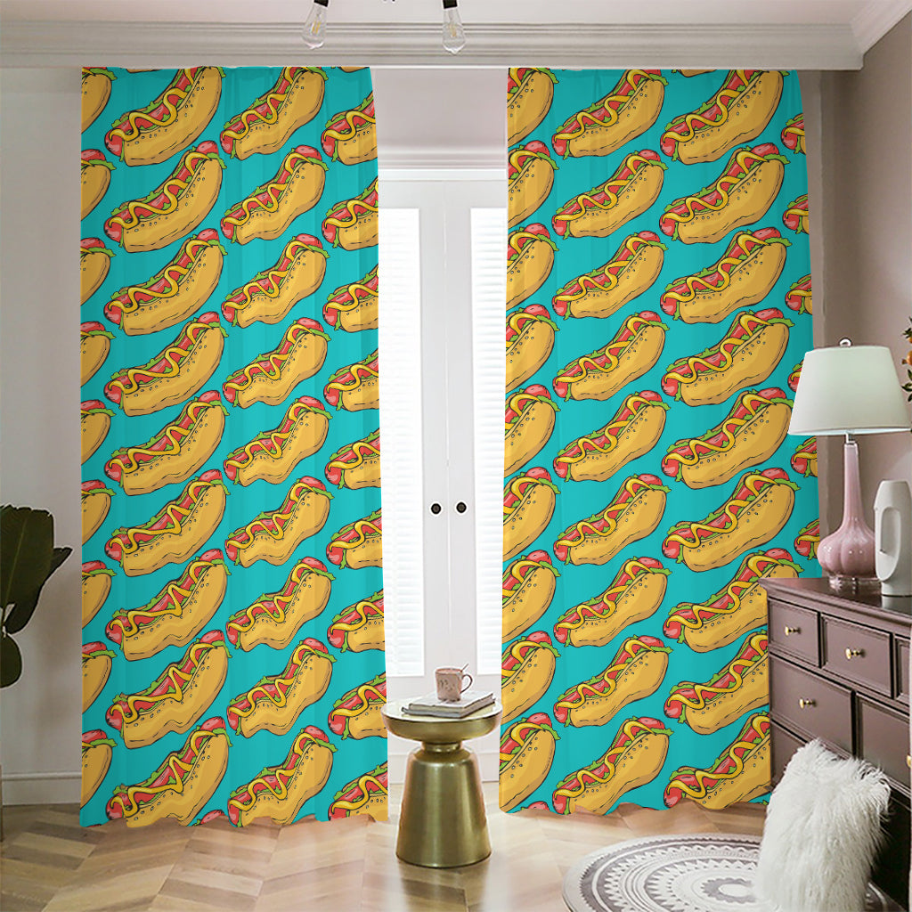 Drawing Hot Dog Pattern Print Blackout Pencil Pleat Curtains