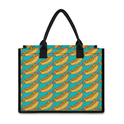 Drawing Hot Dog Pattern Print Canvas Tote Bag