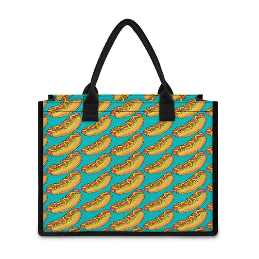 Drawing Hot Dog Pattern Print Canvas Tote Bag
