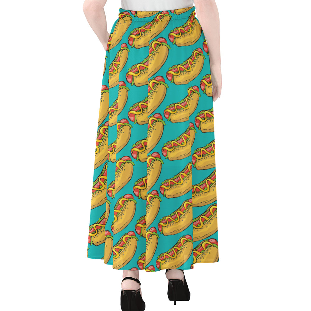 Drawing Hot Dog Pattern Print Chiffon Maxi Skirt