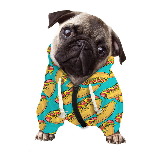 Drawing Hot Dog Pattern Print Dog Zip Up Hoodie