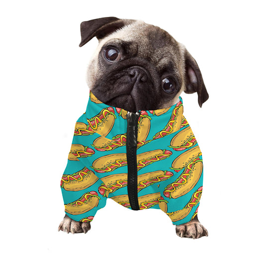 Drawing Hot Dog Pattern Print Dog Zip Up Jacket