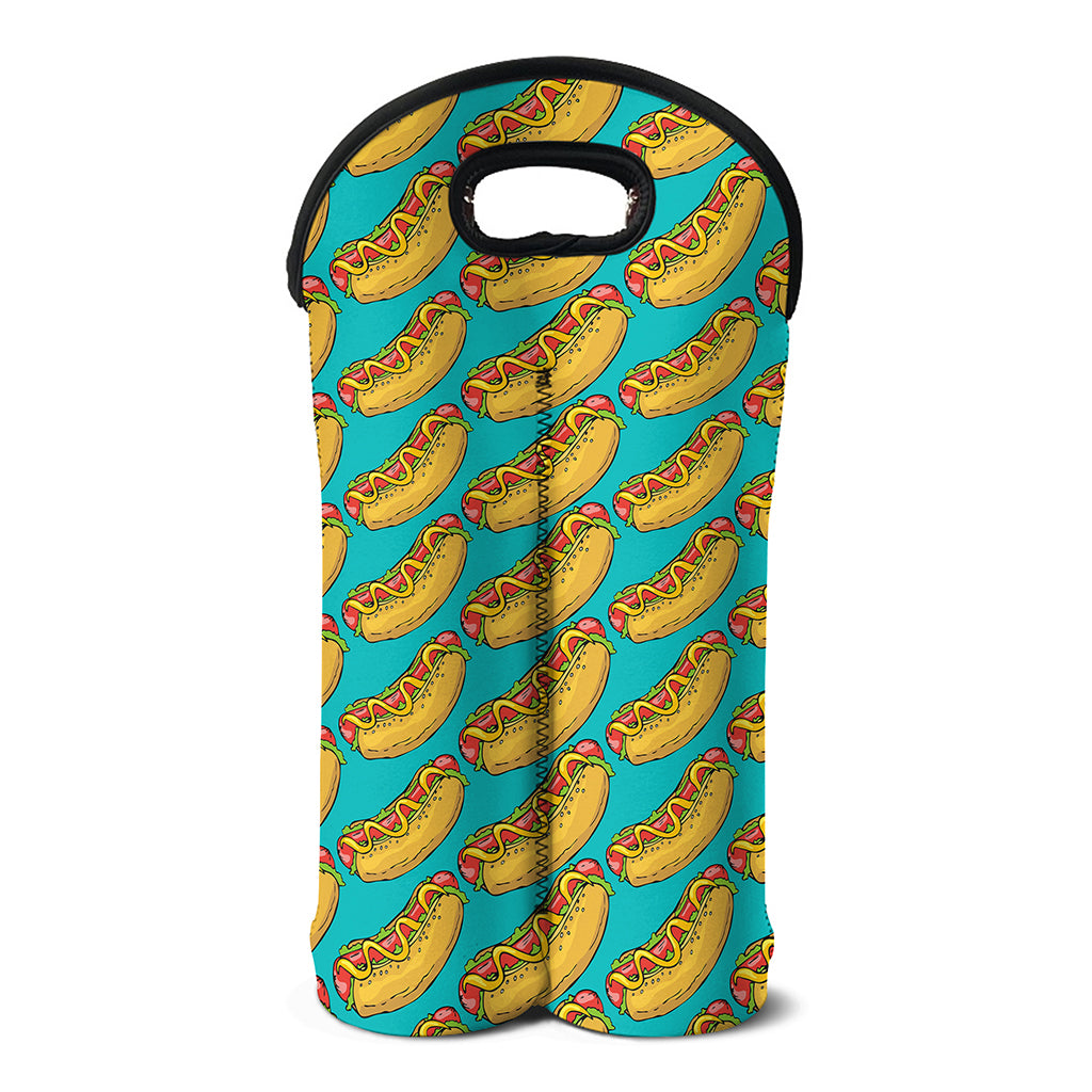 Drawing Hot Dog Pattern Print Double Neoprene Wine Tote