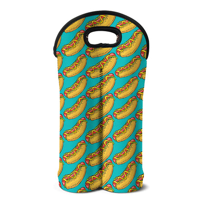 Drawing Hot Dog Pattern Print Double Neoprene Wine Tote
