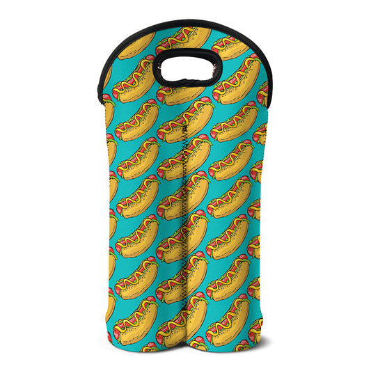 Drawing Hot Dog Pattern Print Double Neoprene Wine Tote