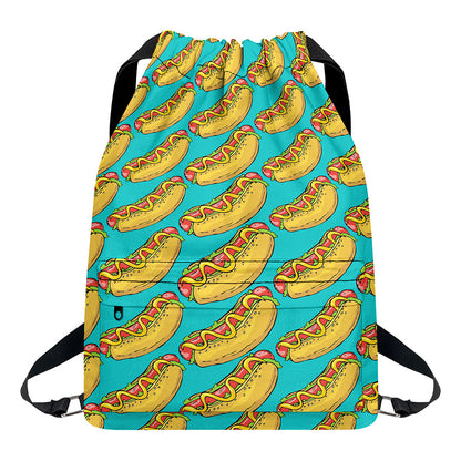 Drawing Hot Dog Pattern Print Drawstring Backpack