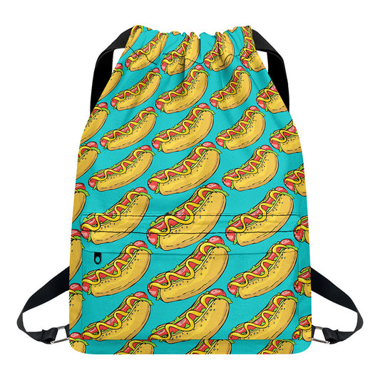 Drawing Hot Dog Pattern Print Drawstring Backpack