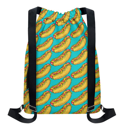 Drawing Hot Dog Pattern Print Drawstring Backpack