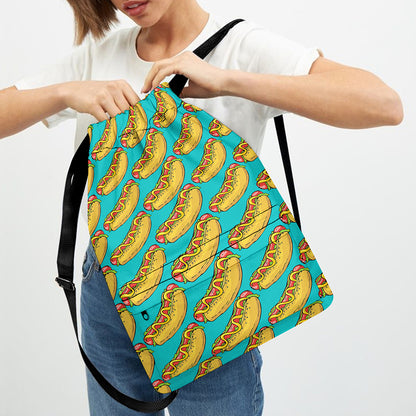 Drawing Hot Dog Pattern Print Drawstring Backpack