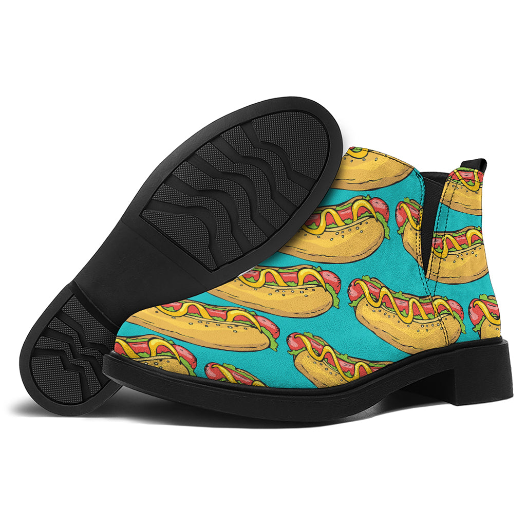 Drawing Hot Dog Pattern Print Flat Ankle Boots