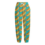Drawing Hot Dog Pattern Print Fleece Lined Knit Pants