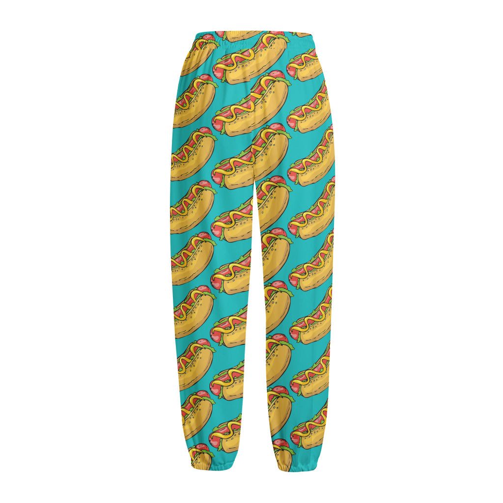 Drawing Hot Dog Pattern Print Fleece Lined Knit Pants