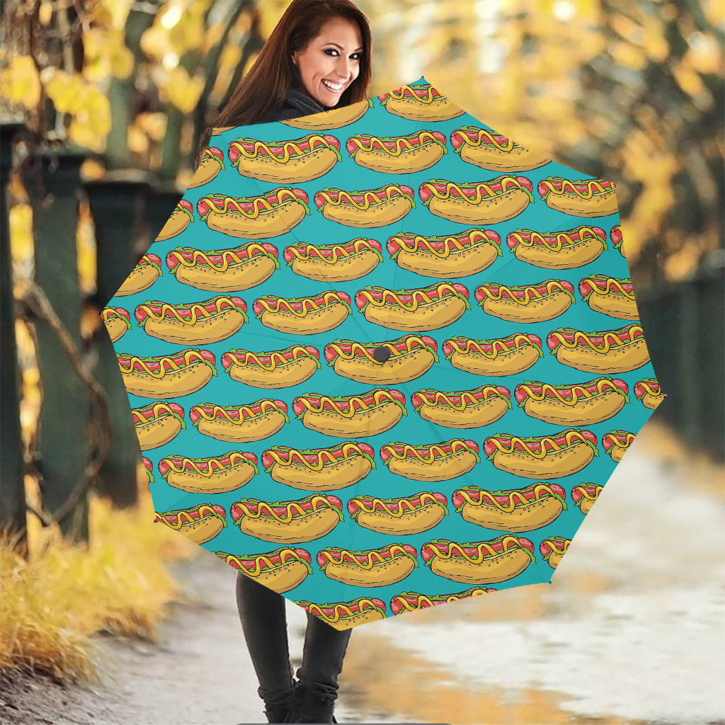 Drawing Hot Dog Pattern Print Foldable Umbrella