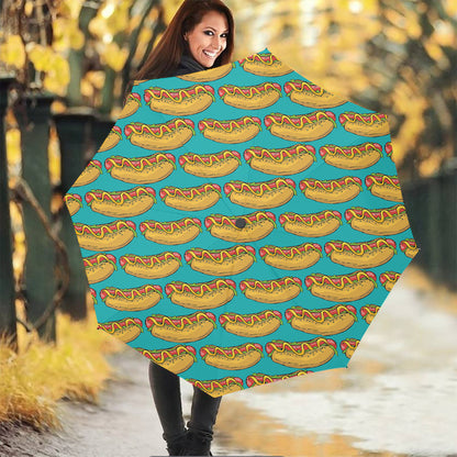 Drawing Hot Dog Pattern Print Foldable Umbrella