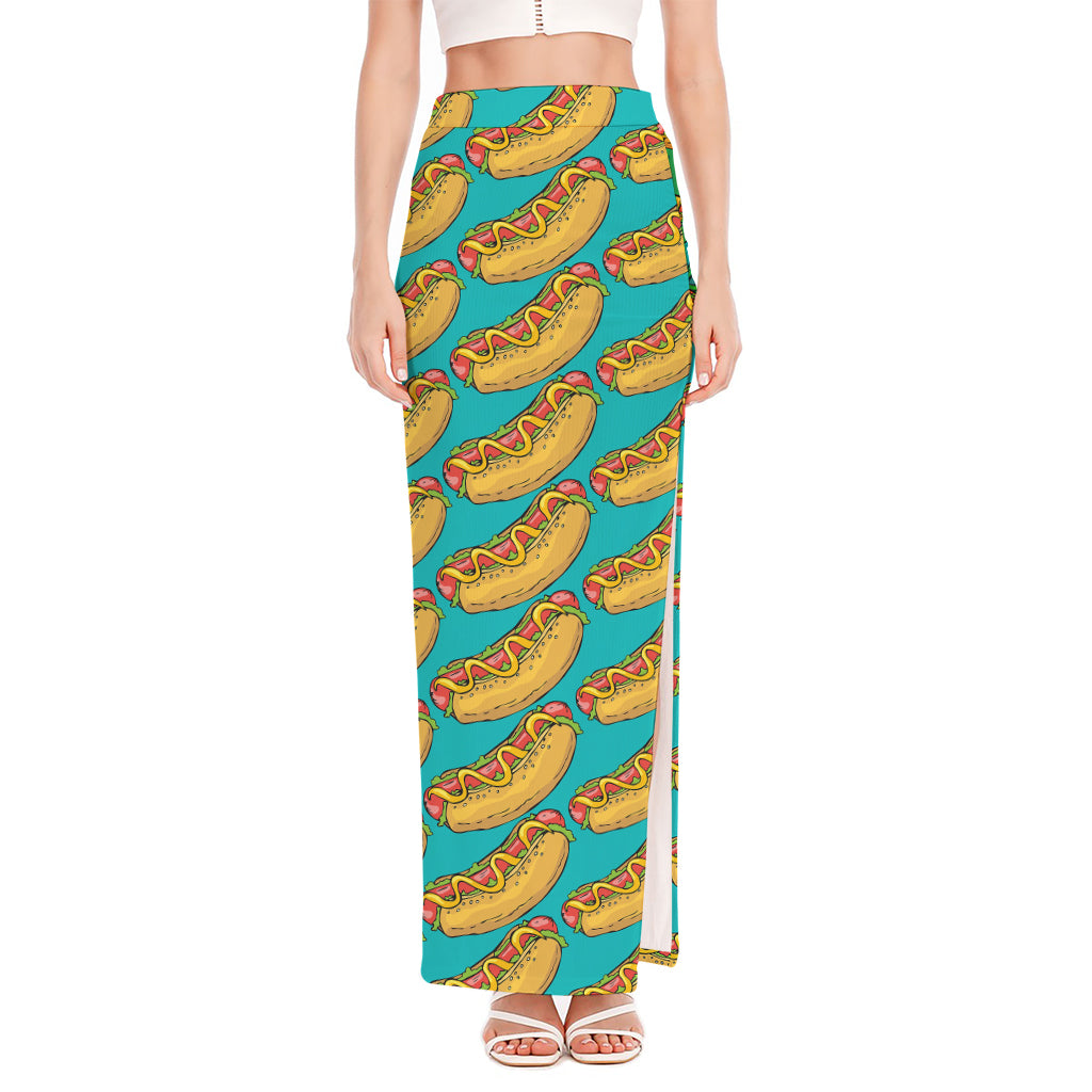 Drawing Hot Dog Pattern Print High Slit Maxi Skirt