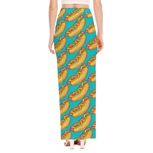 Drawing Hot Dog Pattern Print High Slit Maxi Skirt