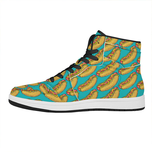 Drawing Hot Dog Pattern Print High Top Leather Sneakers