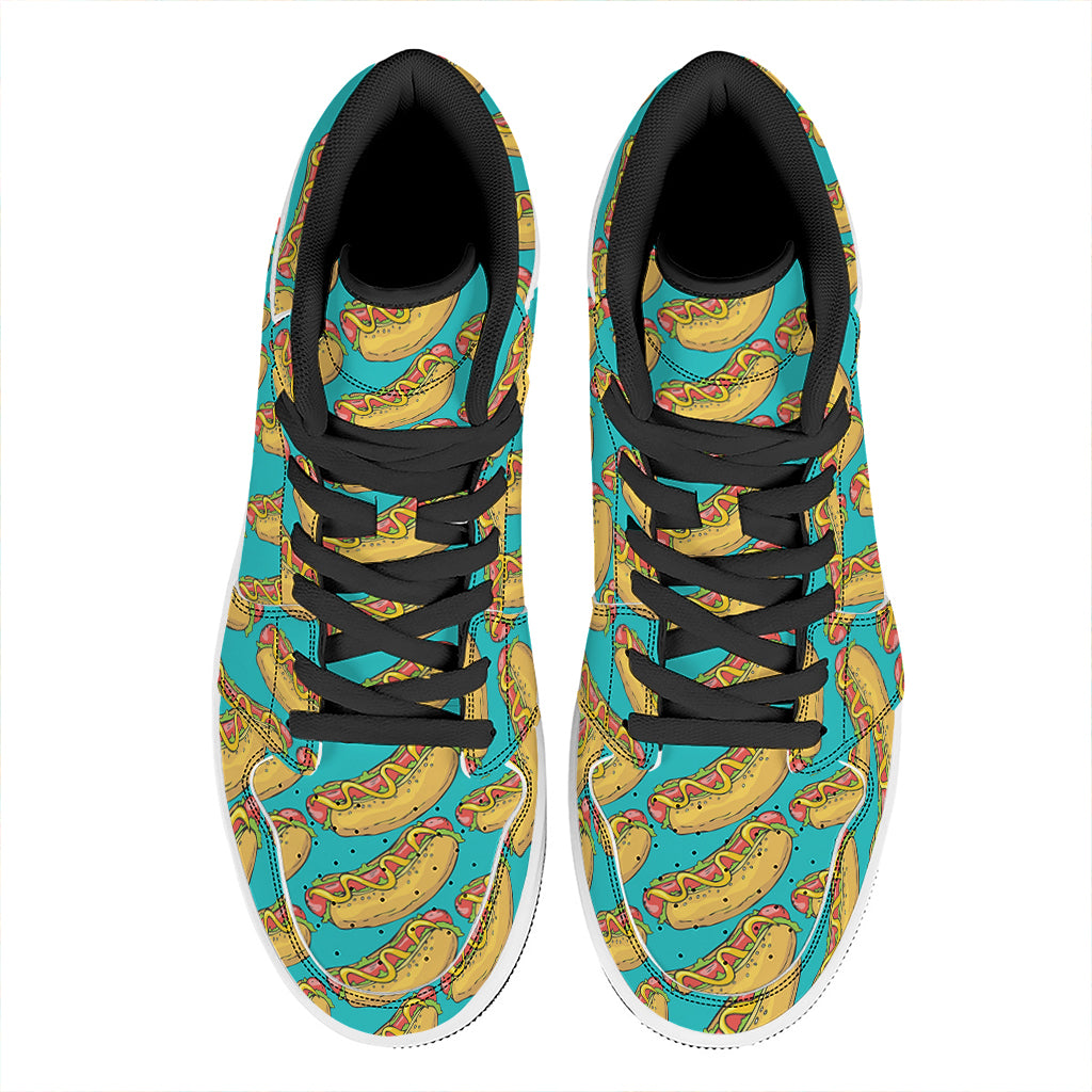 Drawing Hot Dog Pattern Print High Top Leather Sneakers