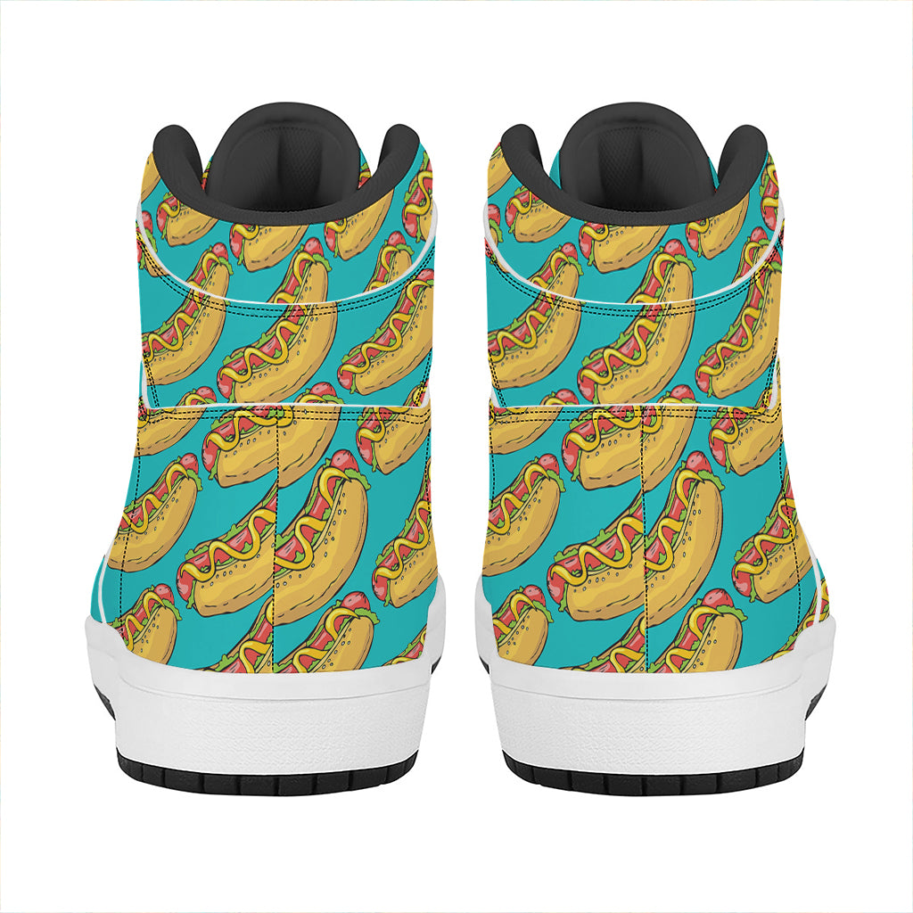 Drawing Hot Dog Pattern Print High Top Leather Sneakers
