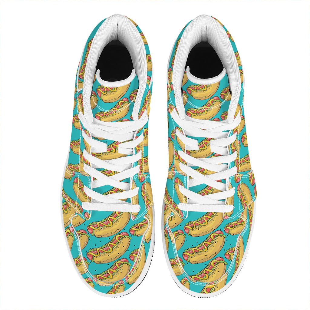 Drawing Hot Dog Pattern Print High Top Leather Sneakers