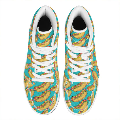 Drawing Hot Dog Pattern Print High Top Leather Sneakers