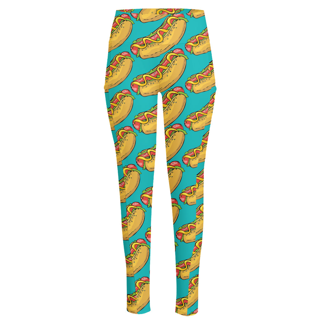 Drawing Hot Dog Pattern Print High-Waisted Pocket Leggings