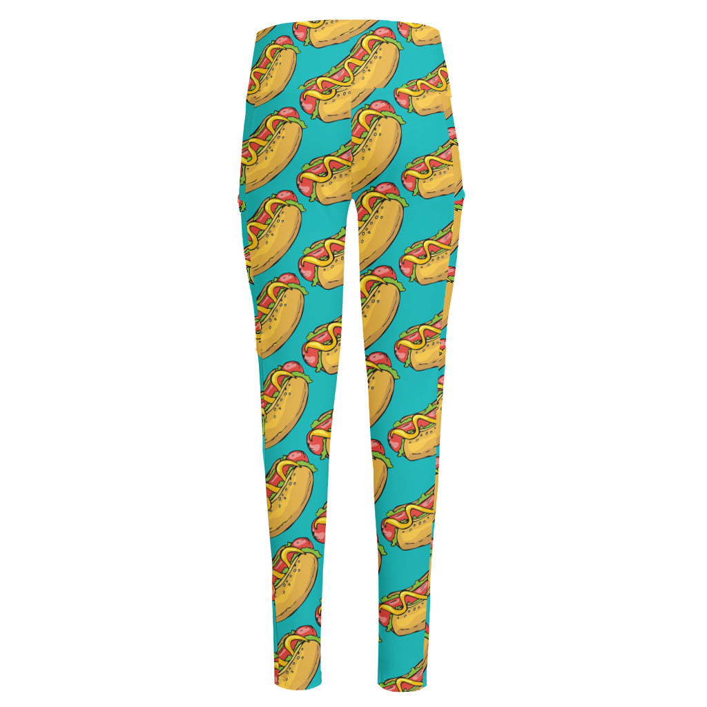 Drawing Hot Dog Pattern Print High-Waisted Pocket Leggings