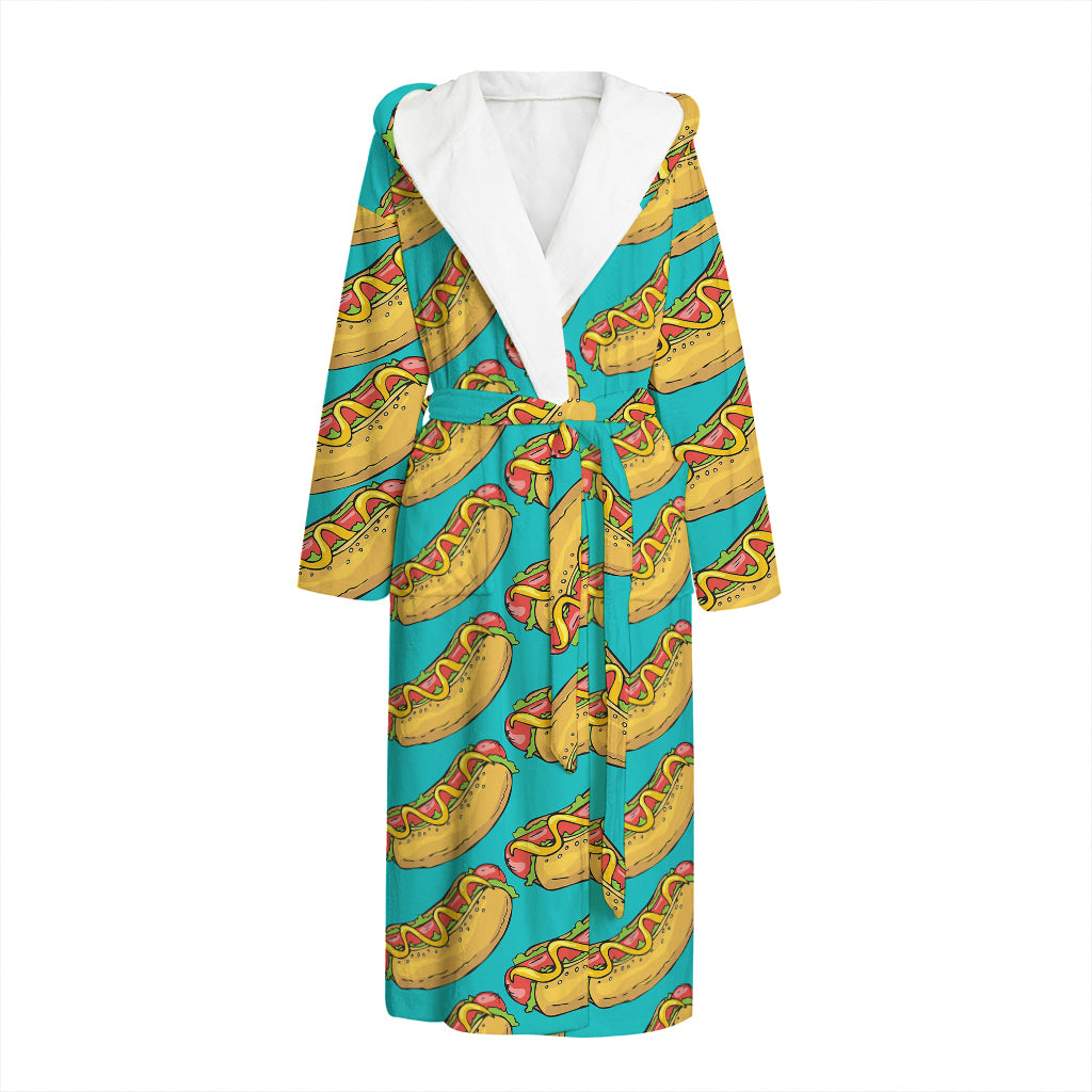 Drawing Hot Dog Pattern Print Hooded Bathrobe