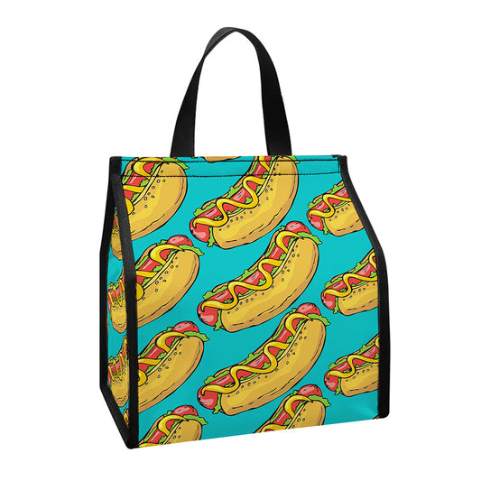 Drawing Hot Dog Pattern Print Insulated Lunch Tote