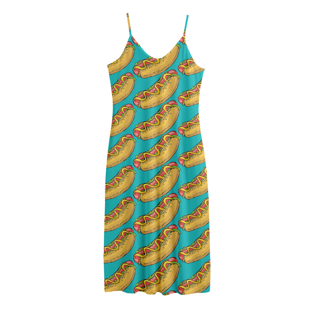 Drawing Hot Dog Pattern Print Jersey Midi Cami Dress