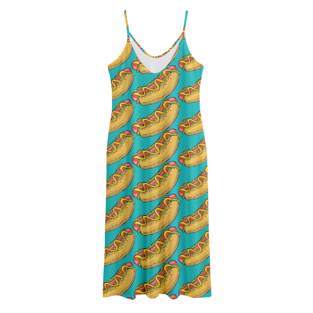 Drawing Hot Dog Pattern Print Jersey Midi Cami Dress