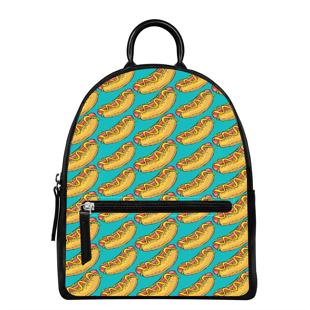 Drawing Hot Dog Pattern Print Leather Backpack