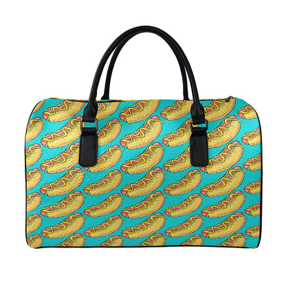 Drawing Hot Dog Pattern Print Leather Duffle Bag