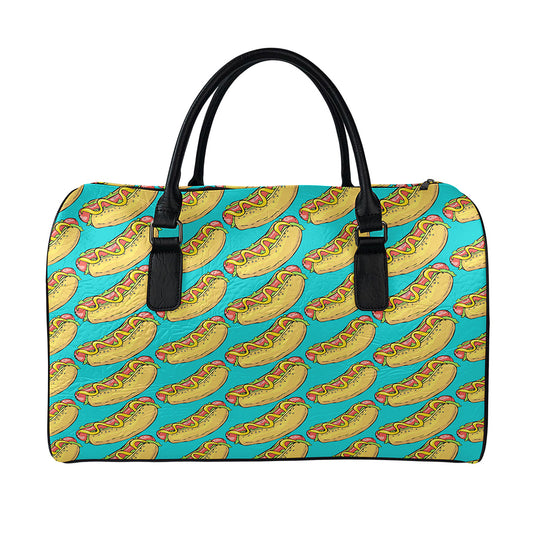 Drawing Hot Dog Pattern Print Leather Duffle Bag